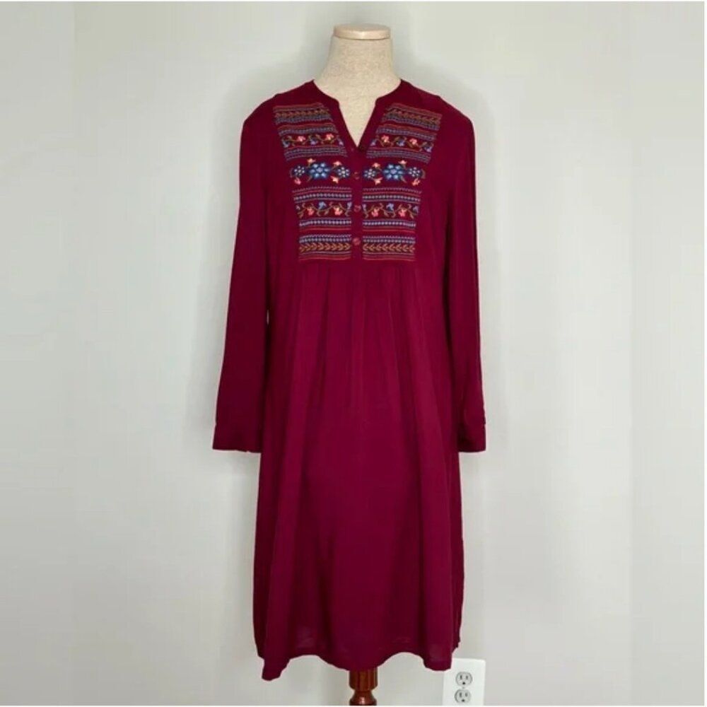 Coldwater Creek Women's Embroidered Midi Long Sleeve Dress Size Petite Small
